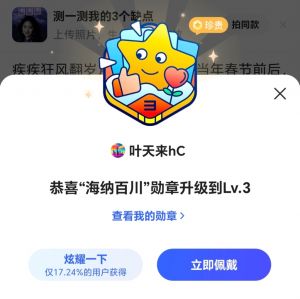 叶天来荣获“海纳百川”勋章(升级到Lv.3) 叶天来荣获“海纳百川”勋章(升级到Lv.3)